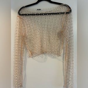 Mesh rhinestone and pearl long sleeve